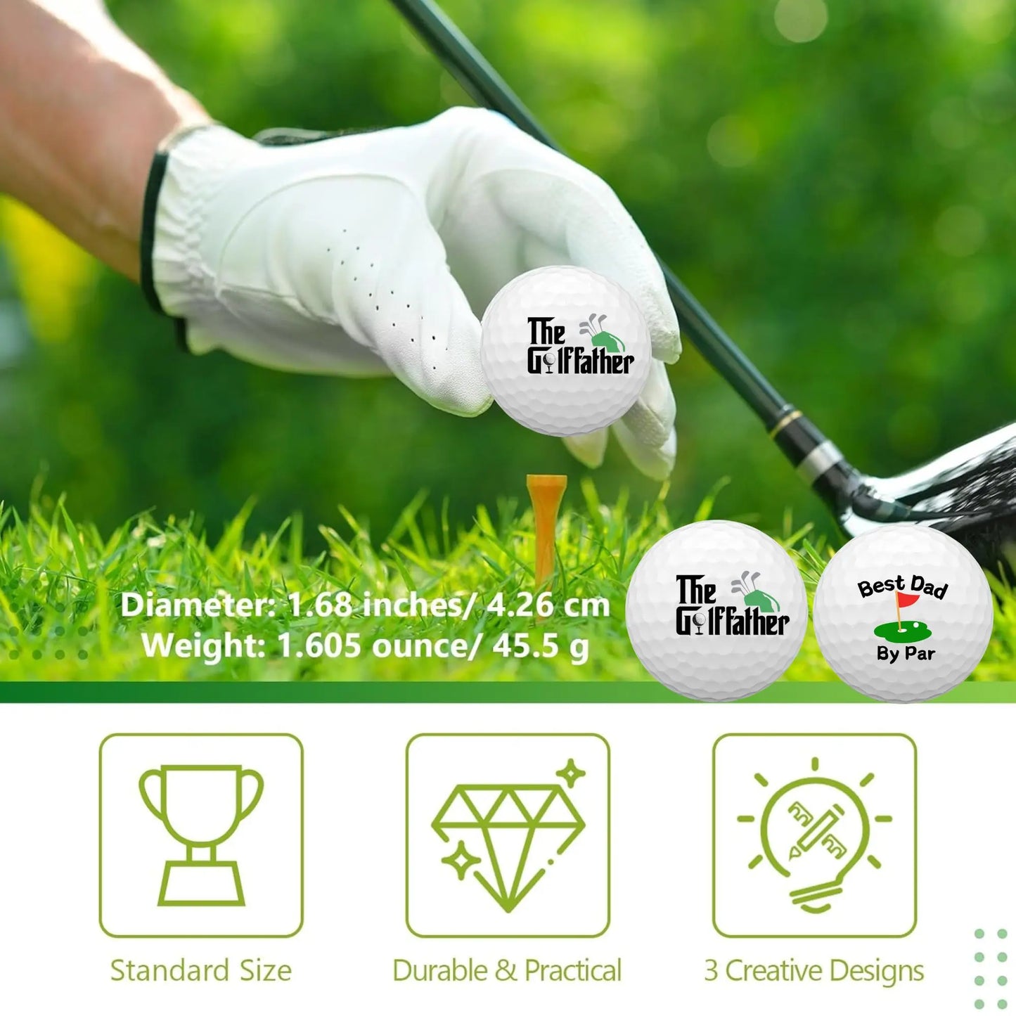 Lot de 2 Balles de Golf "Best Dad By Par" – Cadeau Unique pour les Papas Golfeurs