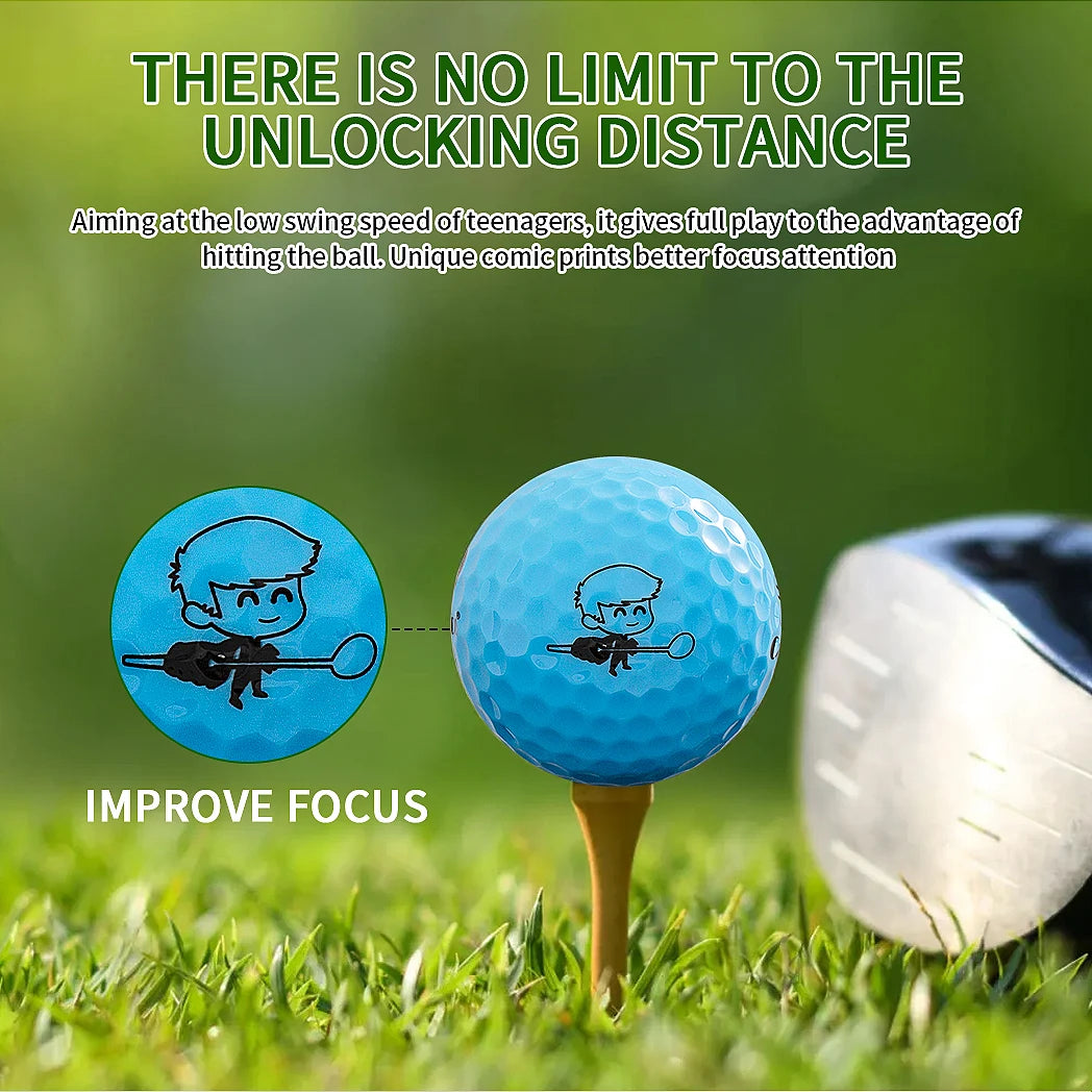 Balles de Golf Caiton Jeunesse – Longue Distance, 2 Couches, Imprimés Ludiques