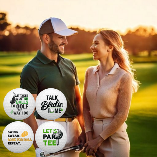 Funny Golf Balls Set of 4 - "Talk to Me Birdie" and "Let's Par-Tee", Funny Gift for Golfers